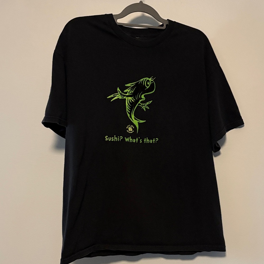 Dr. Seuss Black Tee with Green Fish Design